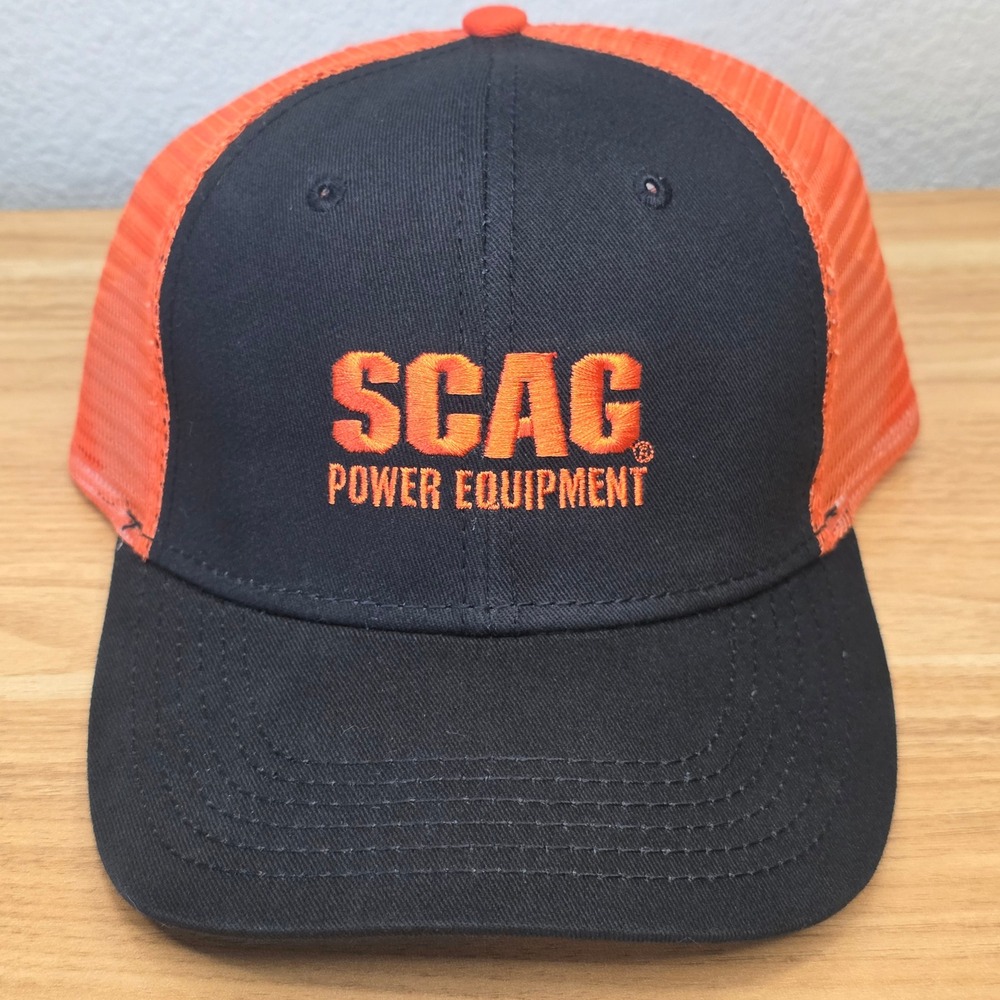 Scag Mowers Power Equipment Baseball Cap Snapback Black Orange Embroidered Mesh